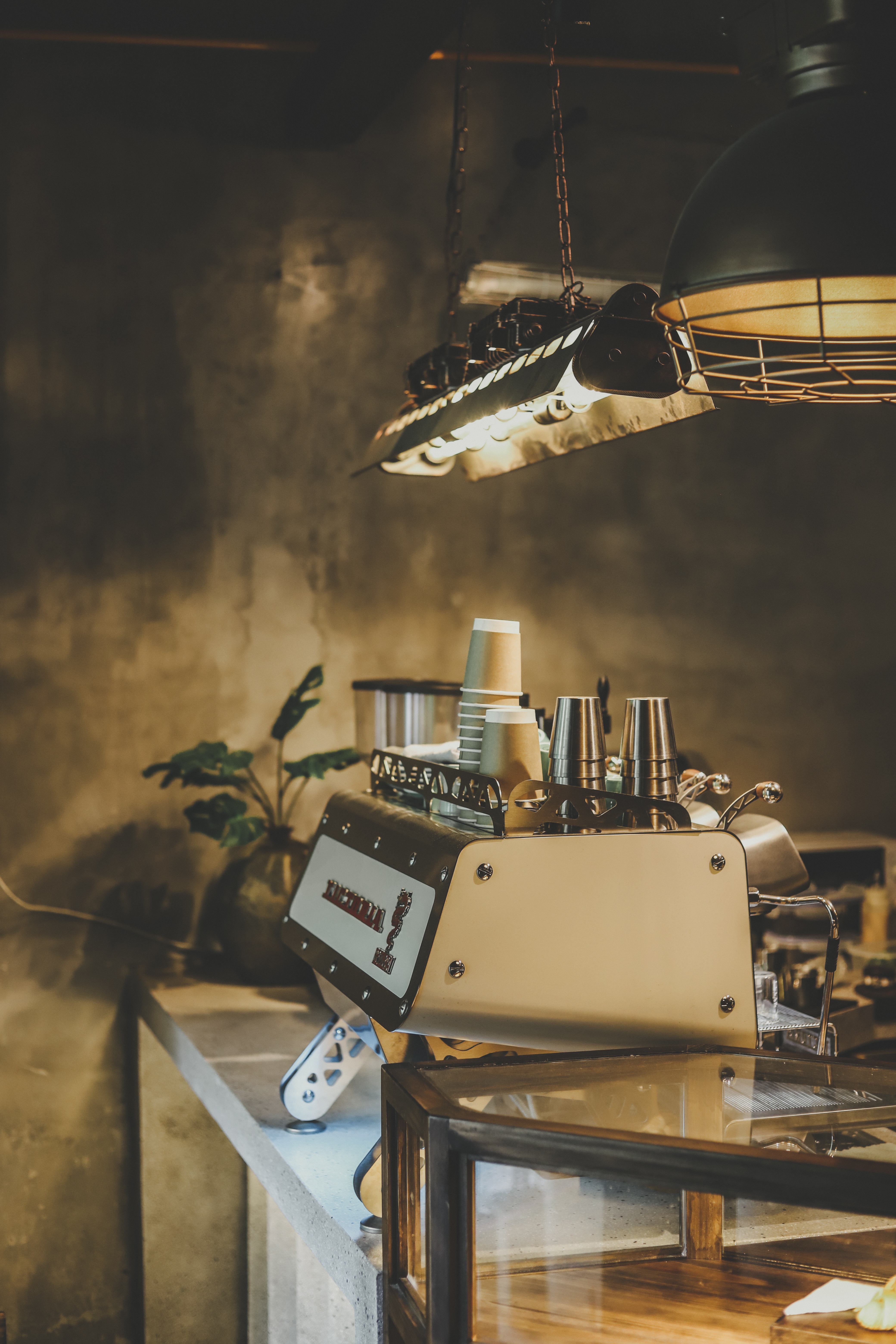 Our vintage espresso bar — the heart of Table & Tales